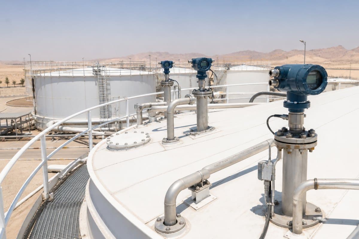 Large water storage tanks using radar level sensors in a desert utility site